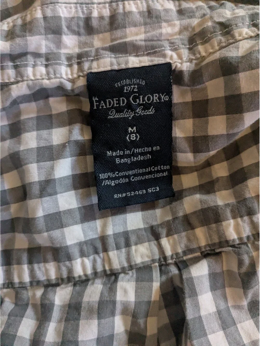 Boys medium 8 gray/white check button shirt